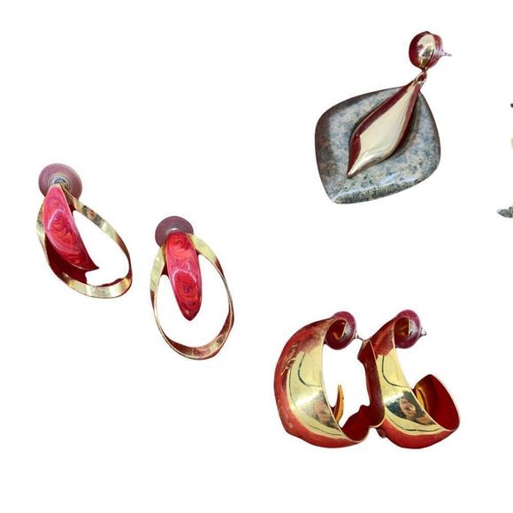 Lot of 5 Estate Bold Statement Earrings 1.5-3" Fashion Lightweight Necklace - Picture 5 of 10